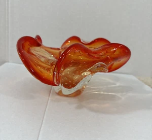 VINTAGE MURANO LEUCHTEND ORANGE KUNST GLAS SCHALE SCHALE ASCHENBECHER - Bild 1 von 14