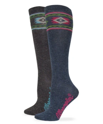 Wrangler Womens Angora Blend Aztec Pattern Boot Knee High Socks 2 Pair Pack - Image 1 of 4