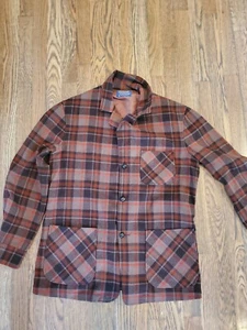Pendleton Vintage Woolen Mills Virgin Wool Authentic Brown Orange Plaid Blazer M - Picture 1 of 9
