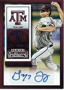 2015 Panini Contenders Prospect Ticket Autographs Blue Foil #49 Grayson Long
