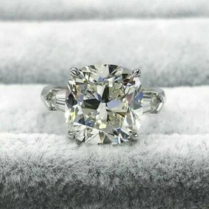 3.5ct Cushion Cut Moissanite Baguette Accents Engagement Ring White Gold Plated - Picture 1 of 3