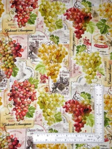 Wine Vineyard Grapes Fabric Wine Bottle Label Cotton Kanvas Studio Benartex Yard - Picture 1 of 2
