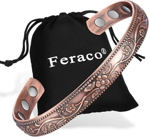 Feraco Women Bracelet Pure Copper Cuff Bangle Magnetic Pain Relief Bracelet - Picture 1 of 6