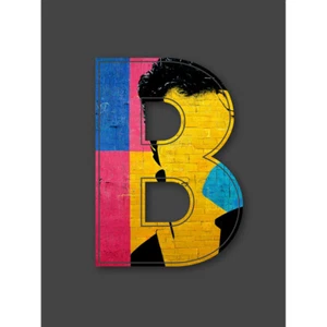 Letter B Bright Abstract Face Yellow Graffiti Initial Canvas Art Print Poster - Bild 1 von 6