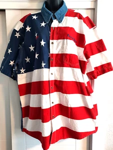 Camicia uomo Roper bandiera patriottica bottoni manica corta ricamata vedi descrizione tg XXL - Foto 1 di 5