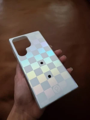 S23 Ultra - Loopy Case - Pearl Checkered- no bag or loop. CHIP IN COATING  - Image 1 of 4