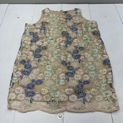 Vestido Nina Leonard Mujer 3X Beige Malla Floral Bordado Cambio Superposición Forrado Foto 1 de 4