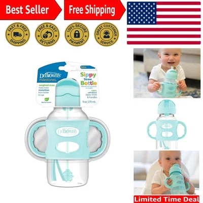 Botella de paja Milestones 9 oz con pajita ponderada y asas de silicona - verde Foto 1 de 4