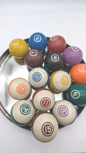 Vintage Billiard Pool Balls Double Ring Numbers Complete Set No Cue Ball - Picture 1 of 6
