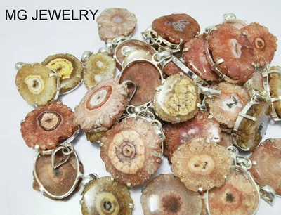 Lote de 200 pçs pingente de sobreposição de prata 0,925 pedra preciosa solar quartzo cor marrom - Imagem 1 de 4