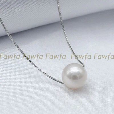 Collar colgante flotante de perlas redondas Akoya natural real de 10-11MM 925 cadena 17'' Foto 1 de 4