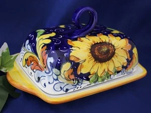 Tuscany Italian Pottery Tuscan Sunflower Butter Dish Made In Italy - Picture 1 of 4
