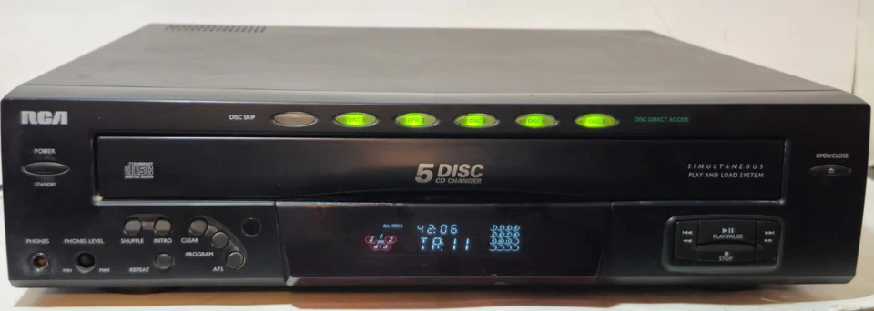 Карусельный проигрыватель компакт-дисков RCA RP-8065A 5 дисков - без пульта дистанционного управления - протестирован рабочий - Изображение 1 из 4