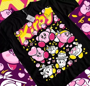 Kirby T-shirt Kirby Nintendo Retro Gaming Japan T Shirt Anime Shirt Black - Picture 1 of 5