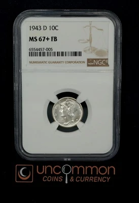 1943 Mercury Dime NGC - MS 67+ FB (207 in this grade by both grading companies) - Image 1 of 2