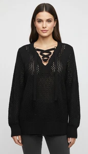 Suéter Derek Lam 10 Crosby Negro Tejido Abierto Con Cordones Talla L - Imagen 1 de 9