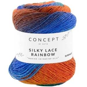 Katia ::Silky Lase Rainbow #300:: Merino Silk yarn Blue-Rust-Ochre - Picture 1 of 3
