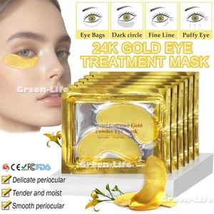 Under Eye Patches - 10 Pairs 24K Gold Eye Mask Power Crystal Gel Collagen Masks - Picture 1 of 17