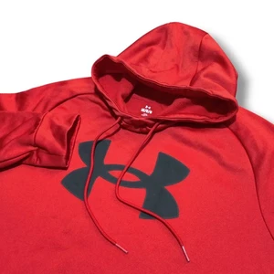 Under Armour Men's Hoodie Size L Red Drawstring Loose Pull Over Rubber Logo - Picture 1 of 8