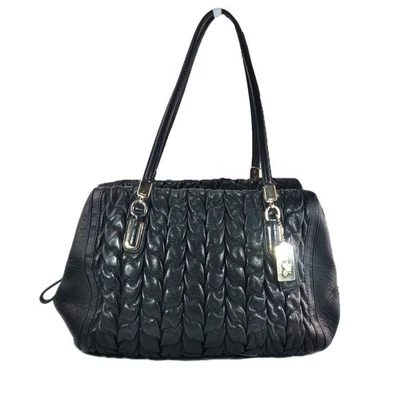 COACH Madison Gathered Chevron Leather Madeline Satchel 25985 Black Purse Bag - Image 1 of 4