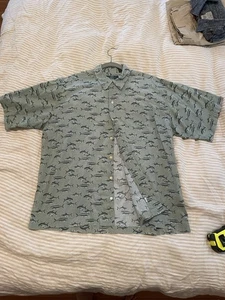 Vintage Orvis Fishing Shirt - Green Fish Print - Size Large - Outdoors Button-Up - Picture 1 of 5