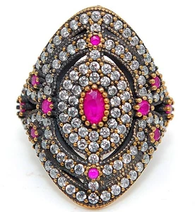 Ottoman Empire Style 3CT Treated Ruby 925 Sterling Silver Ring Sz 7.5 H1-4 - Picture 1 of 3