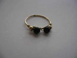 Gold Filled Genuine Black Onyx Two Stone Bead Wire Ring New - Picture 1 of 3