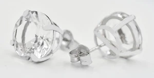 LAB CREATED 13.88 Cts WHITE SAPPHIRE STUD EARRINGS .925 Silver - 12 mm - NWT - Picture 1 of 7