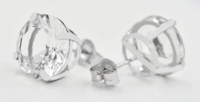 LAB CREATED  13.88 Cts WHITE SAPPHIRE STUD EARRINGS .925 Silver - 12 mm - NWT - Image 1 of 4