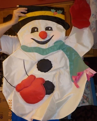 Muñeco de nieve vintage de nailon para patio al aire libre bandera doble cara 28" W x 37" T Foto 1 de 4