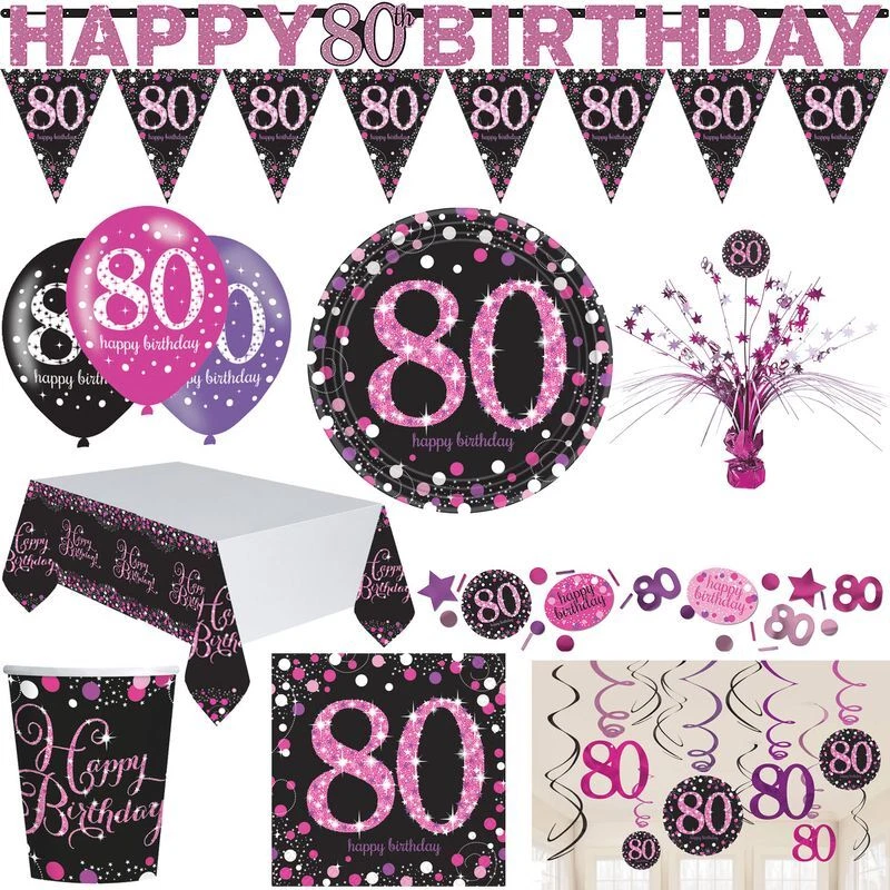 80. Compleanno Decorazione Donna Fucsia Nero Set Decorativo Festa Articoli da - Immagine 1 di 1