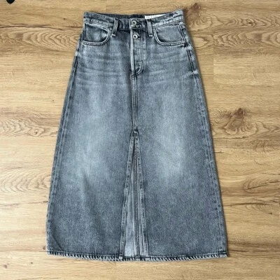 Falda midi Rag & Bone Marlowe tiro alto denim cierre de botones falda gris talla 25 Foto 1 de 4