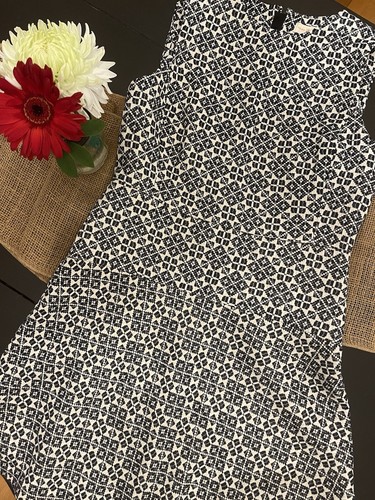 Bellissimo abito senza maniche Tory Burch blu navy e avorio tessuto foderato in cotone taglia 6