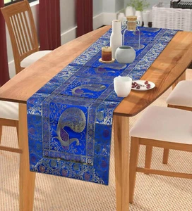 Table Runner Brocade Tapestry,16 X 60 Inch, Silk, Formal, Mandala, Elephant,Boho - Picture 1 of 6