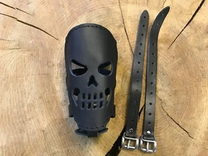 Getränkehalter Echtleder schwarz SKULL Totenkopf Neu Flaschenhalter Custom Bike - Bild 1 von 7