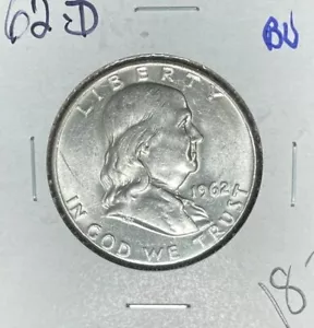 1962-D FRANKLIN SILVER HALF DOLLAR ~ BU ~BEAUTIFUL COIN~ - Picture 1 of 2
