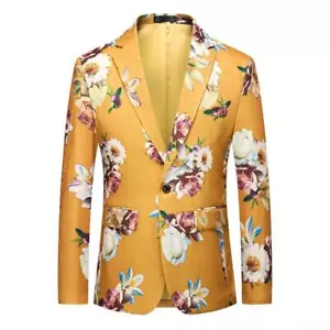 Mens Floral Jacquard Short Coat Blazer Suit Jacket Slim FIt Evening Party Spring - Picture 1 of 17