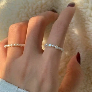 4-5mm Natural White Freshwater Baroque Pearl Circle Adjustable Stretchy Rings - Picture 1 of 12