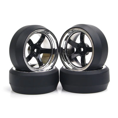 4Pcs 1:10 Drift Car Tires&Wheel Rim 12mm Hex for RC HSP HPI On-Road model car - Image 1 of 4