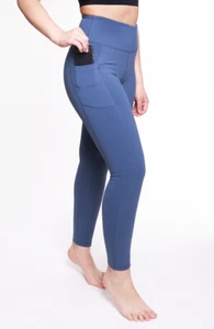 Women Leggings High Waist Mid Blue Yoga Pants Tummy Control Pockets 28" AZARMAN - Picture 1 of 9