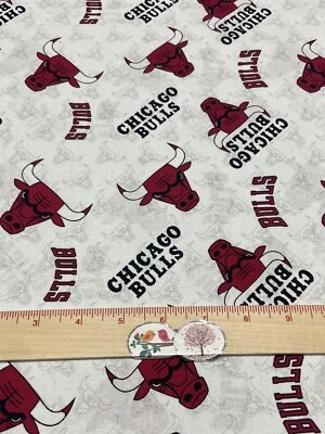 White Red Chicago Bulls Basketball 100% Cotton Fabric Quilt 44” Camelot - Image 1 of 4