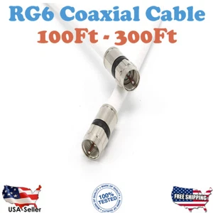 Long RG6 White Cable Coaxial Coax Satellite Video Antenna Digital 100Ft-300Ft - Picture 1 of 3