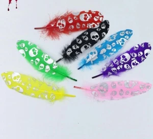 Colourful Large Black Skull Goose Feathers Arts Crafts Hat Costume Gothic UK - Picture 1 of 10
