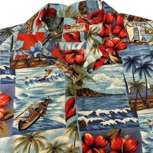 Camisa De Colección Años 90 HILO HATTIE Hawaiana Abotonada Tropical Floral Roja Multi Hombres L - Imagen 1 de 12