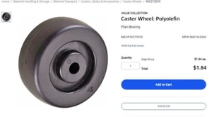 PACK DE 8 - Rueda giratoria de 2 1/2": cojinete liso de poliolefina 02275295 ¡DESCUENTO A GRANEL! - Imagen 1 de 2