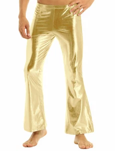 Men's Shiny Metallic 60s 70s Disco Pants Vintage Bell Bottom Flared Trousers  - Picture 1 of 56
