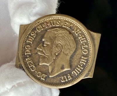 Hebilla de cinturón de monedas vintage King George V de latón coleccionable años 1910 1,25 pulgadas 6,16 g Foto 1 de 4