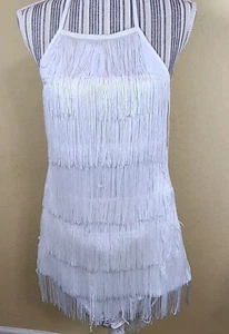PRETTYLITTLETHING WHITE TASSEL FRINGED HALTERNECK BODYSUIT TOP BLOUSE 8 - Picture 1 of 7