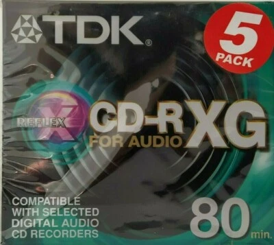 TDK CD-RXG 80 5 PACK Reflex Audio Music Blank CDR Recordable Discs - NEW - Image 1 of 4