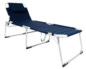 XXL Sonnenliege Dreibeinliege Gartenliege Aluminium Dunkelblau gepolstert  - Bild 1 von 1